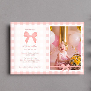 Invitation Pink En vichy rose Bow photo d'anniversaire