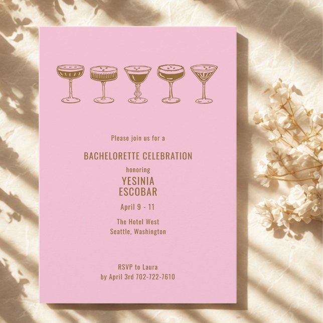 Invitation Pink Espresso Martini Bachelorette w/QR Code  (Créateur téléchargé)