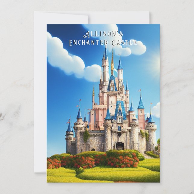 Invitation Pink et Blue Castle Princess Crown (Devant)