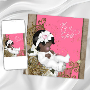 Invitation Pink et Brown Ethnic Baby Girl Show