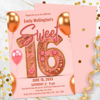 Invitation Pink et Gold Sweet 16 Célébration