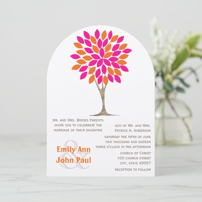 Invitation Pink et Orange Chrysanthemum Fairytale Forest (Debout devant)