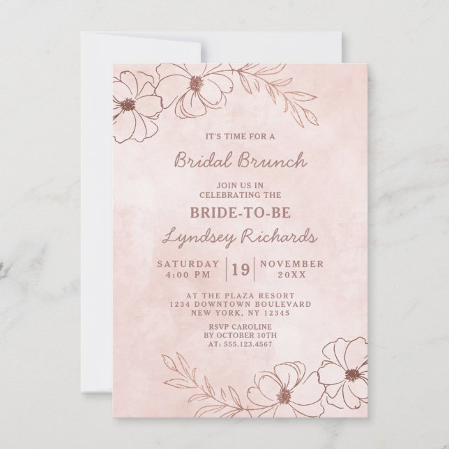 Invitation Pink et Rose Gold Foil Bridal Brunch Douche (Devant)