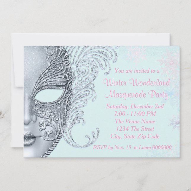 Invitation Pink et Turquoise Blue Winter Wonderland Party (Devant)