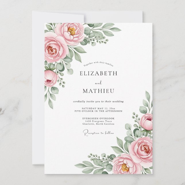 Invitation Pink Ethereal Bloom Wedding (Devant)