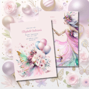 Invitation Pink Fairy Tale Princesse Rose Baby shower filles
