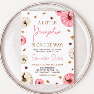 Invitation Pink Fall Little Baby shower Citrouille