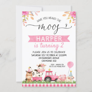 Invitation Pink Farm Avez-Vous Entendu L'Anniversaire De Moos
