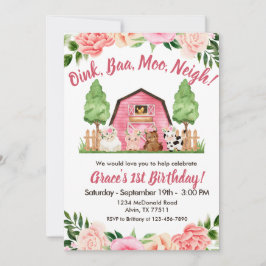 Invitation Pink Farm Floral Barnyard 1er Anniversaire Invitat