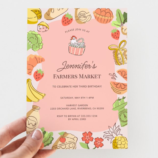 Invitation Pink Farmers Market Organic Farm Fresh Birthday (Créateur téléchargé)