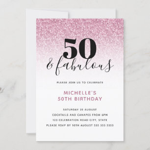 Invitation Pink Faux Parties scintillant 50 & Fabulous 50th B