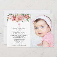 Pink Floral 2 Photo Bible Verse Baptême pour fille