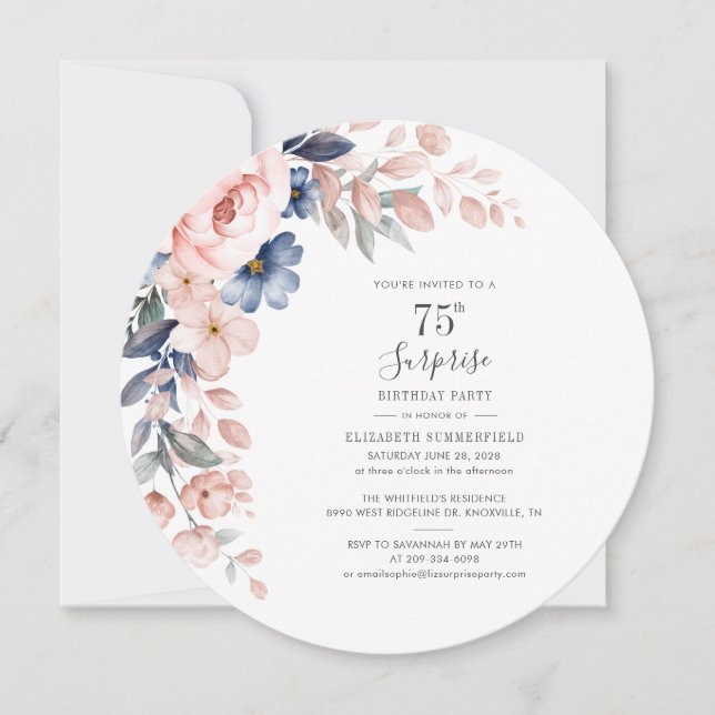 Invitation Pink Floral 75e fête d'anniversaire Botanical (Devant)