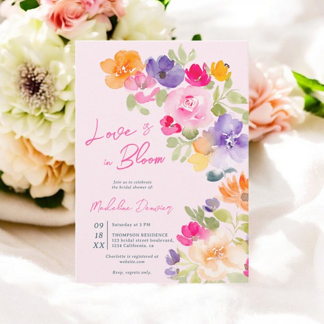 Invitation Pink Floral Amour en fleur d'été nuptiale douche (Pink Floral Love in bloom summer bridal shower Invitation)