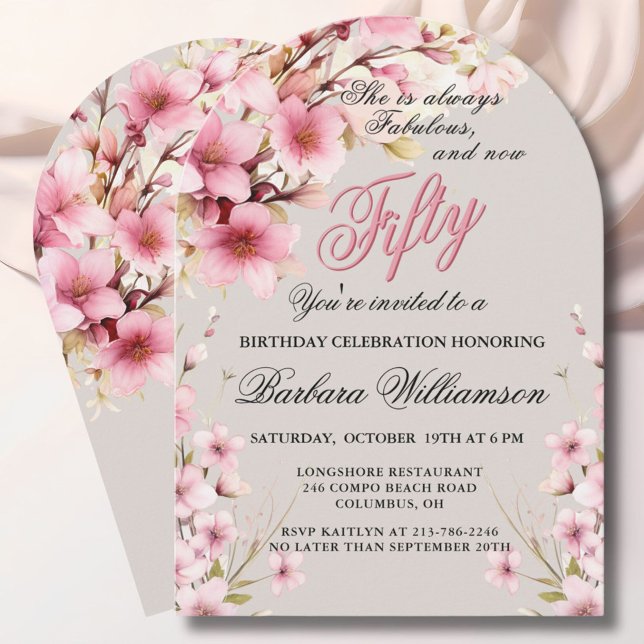 Invitation Pink Floral Arch Elegance 50 & Fab Anniversaire Pa (Créateur téléchargé)