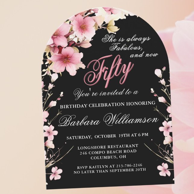 Invitation Pink Floral Arch Elegance 50 & Fab Anniversaire Pa (Créateur téléchargé)