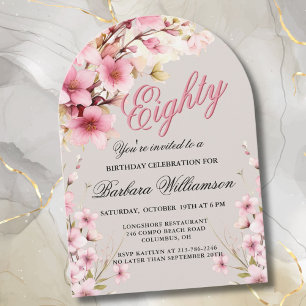 Invitation Pink Floral Arch Elégance 80e fête d'anniversaire