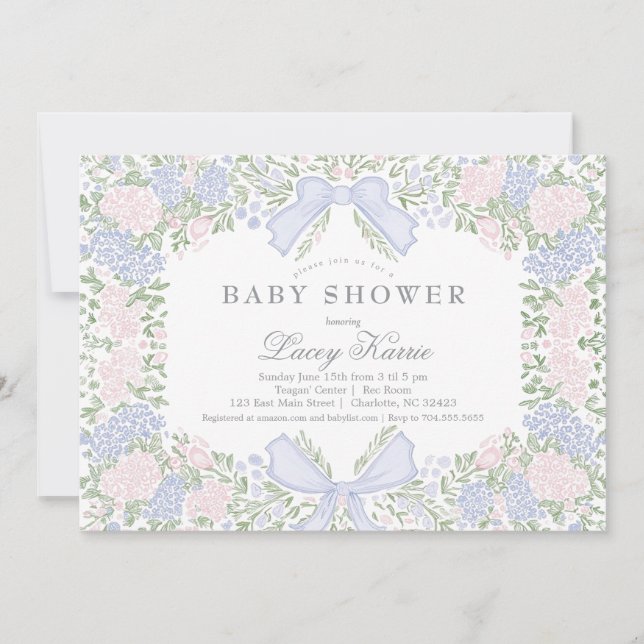 Invitation Pink Floral Baby Shower Invitation,  (Devant)