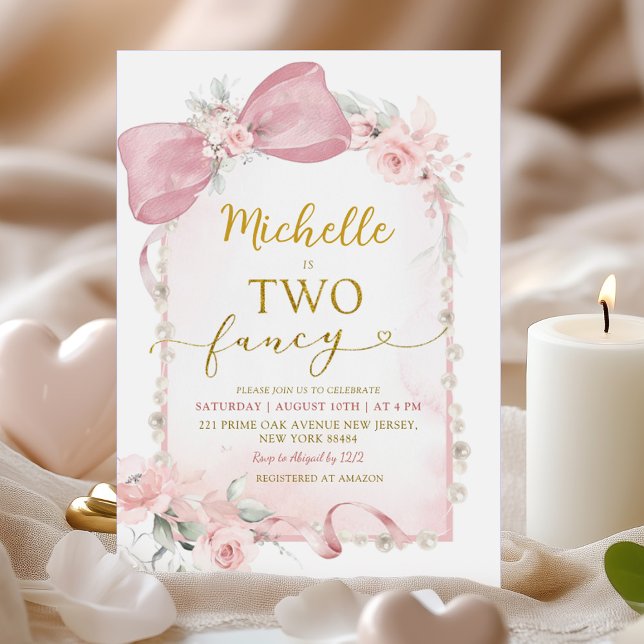 Invitation Pink Floral Bow Two Fancy 2e anniversaire Douche (Créateur téléchargé)