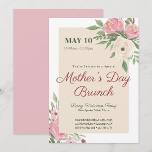 Invitation Pink Floral Church Fête des Mères Brunch