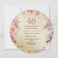 Pink Floral Country Gold 40e fête d'anniversaire