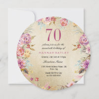 Pink Floral Country Gold 70e fête d'anniversaire