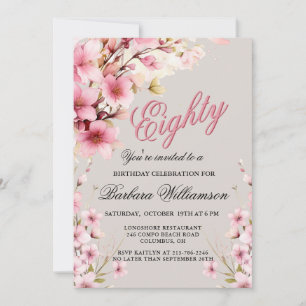 Invitation Pink Floral Elegance 80e fête d'anniversaire