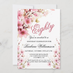 Invitation Pink Floral Elegance 80e fête d'anniversaire