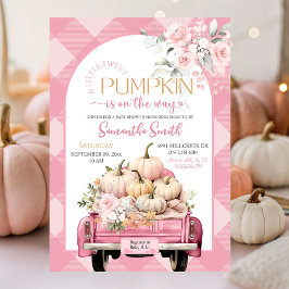 Invitation Pink Floral En vichy Citrouille Baby shower de cam