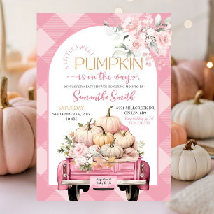Invitation Pink Floral En vichy Citrouille Baby shower de cam