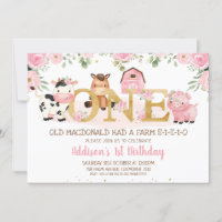 Pink Floral Farm Gold Un premier anniversaire