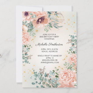 Invitation Pink Floral Foliage Gold Parties scintillant 30e a