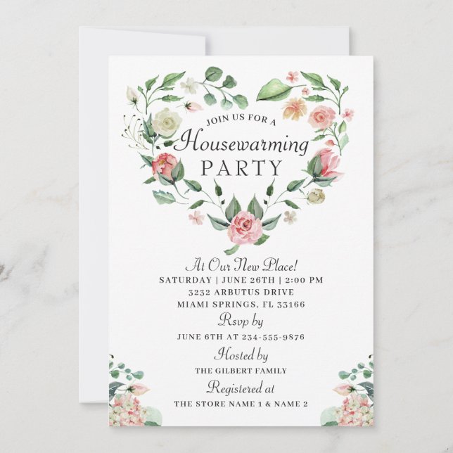 Invitation Pink Floral Green Party (Dos)