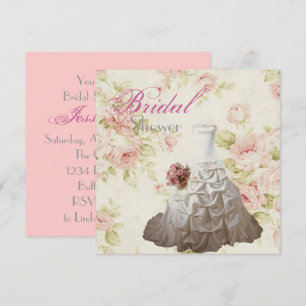 Invitation Pink Floral Mariage gown Fête des mariées Tea Part