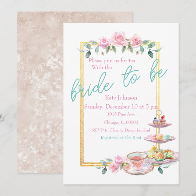 Invitation Pink Floral Mariée pour être Fête des mariées Tea  (Devant / Derrière)