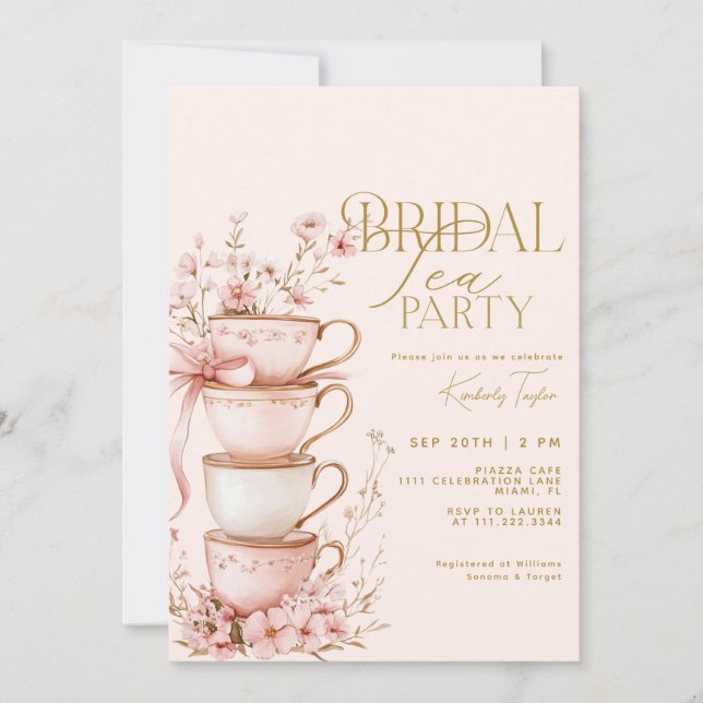 Invitation Pink Floral Mariée pour être Fête des mariées Tea  (Devant)