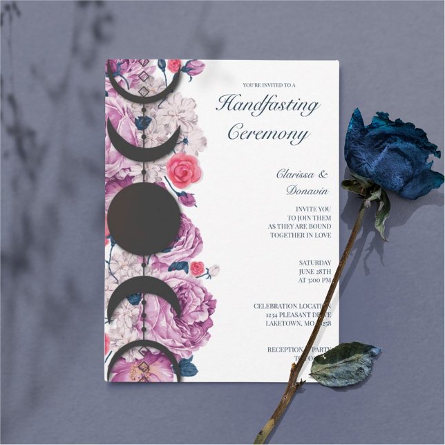 Invitation Pink Floral Moon Phase Wiccan Handfasting (Créateur téléchargé)