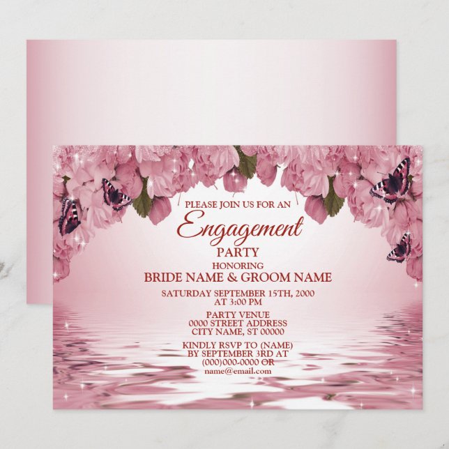 Invitation Pink Floral Nature Butterfly (Devant / Derrière)
