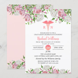 Invitation Pink Floral Nursing School Graduation Party