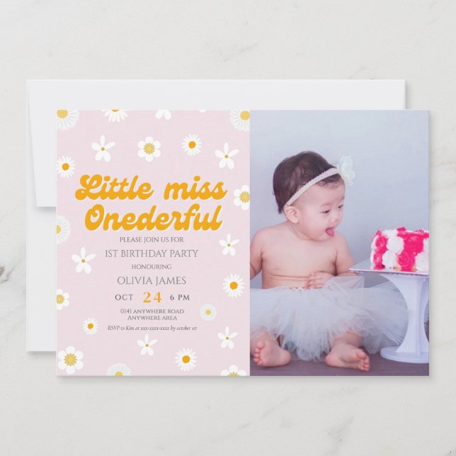 Invitation Pink floral petite miss onderme photo anniversaire (Devant)