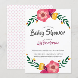 Invitation Pink Floral Polka Baby shower Party
