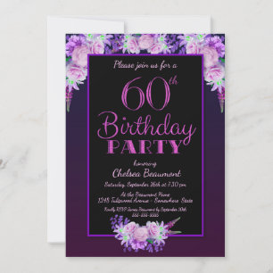 Invitation Pink Floral Purple 60e fête d'anniversaire