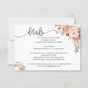 Invitation Pink Floral Romantic boho chic insert card