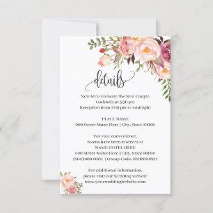 Invitation Pink Floral Romantic boho chic insert card