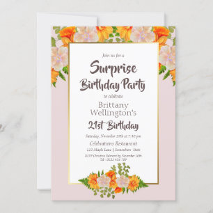 Invitation Pink Floral Surprise 21ème anniversaire