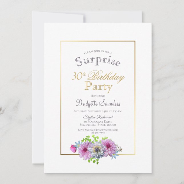 Invitation Pink Floral Surprise 30e anniversaire (Devant)