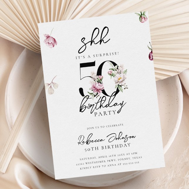 Invitation Pink Floral Surprise 50ème anniversaire (Créateur téléchargé)