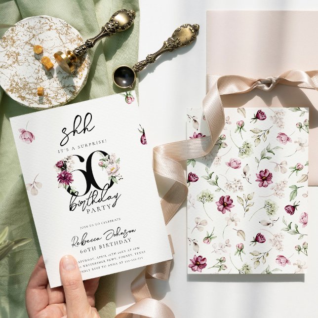 Invitation Pink Floral Surprise 60e anniversaire (Créateur téléchargé)