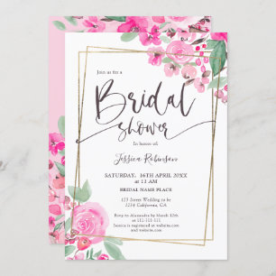 Invitation Pink floral vert or script nuptiale douche