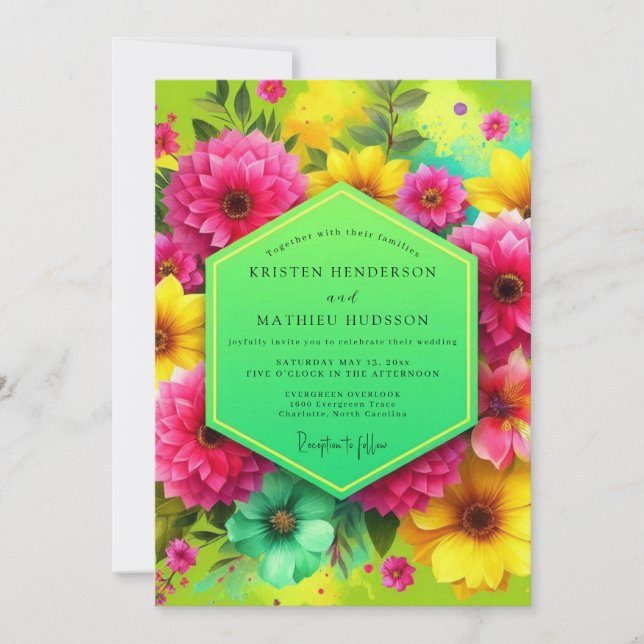 Invitation Pink Floral Vibrant Bloom Wedding (Devant)